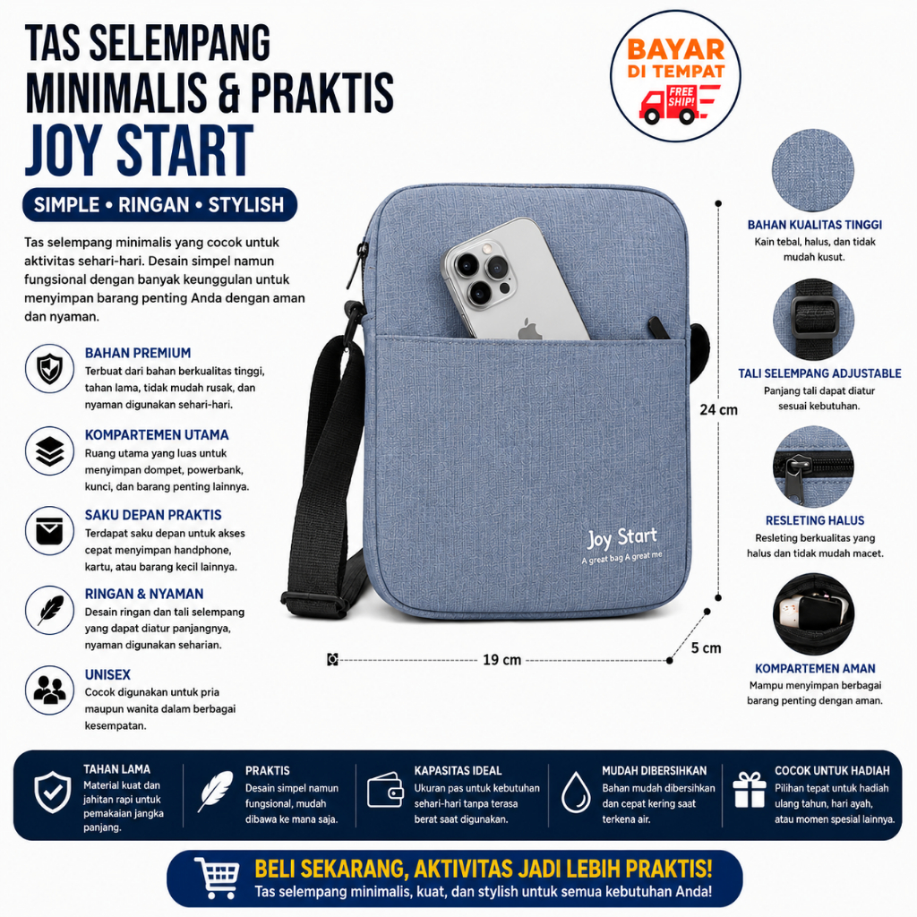 JOY START TAS SELEMPANG PRIA TAS SLINGBAG TAS BAHU MATERIAL BAHAN NILON TEBAL