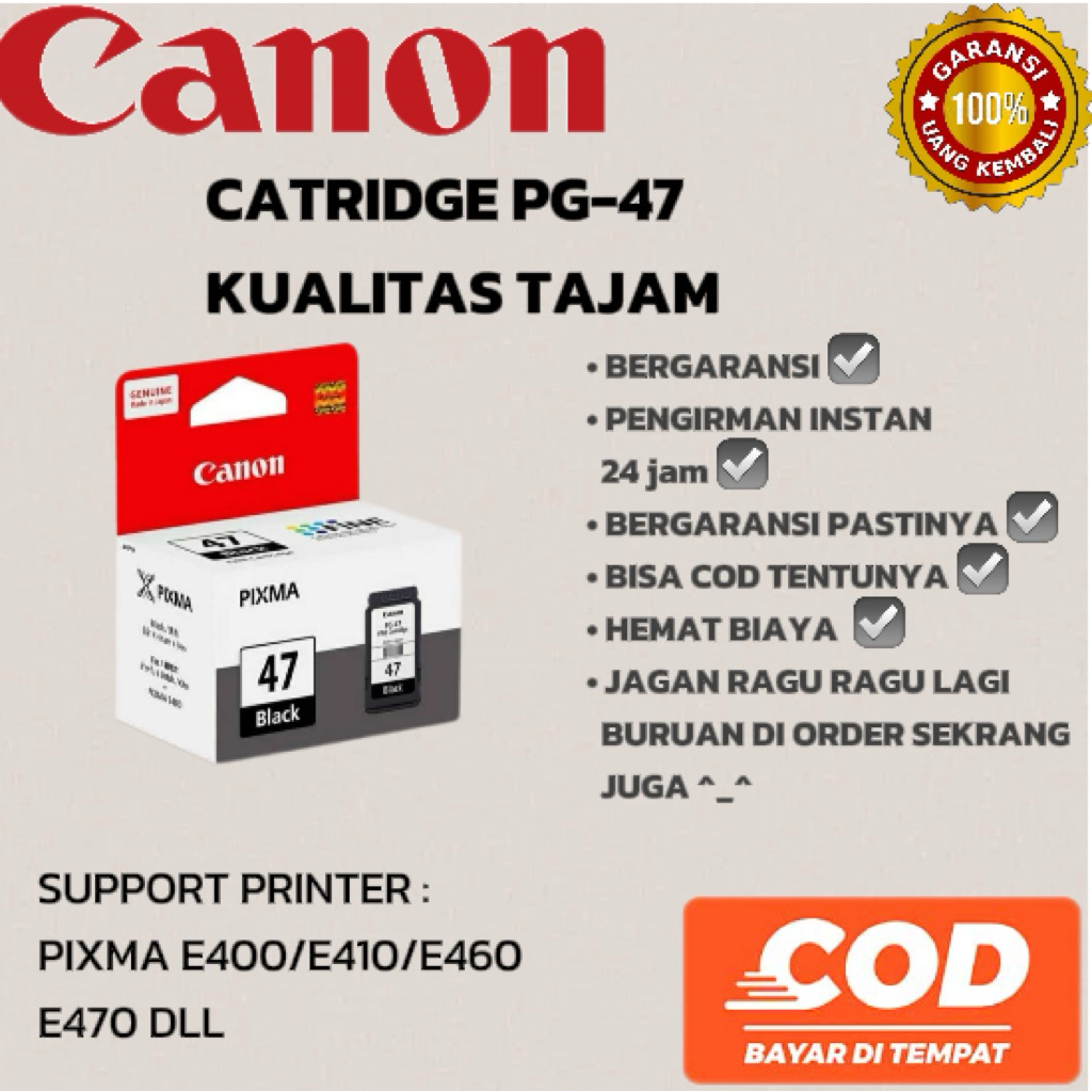 Tinta canon PG-47 for printer pixma e400/e410/e470