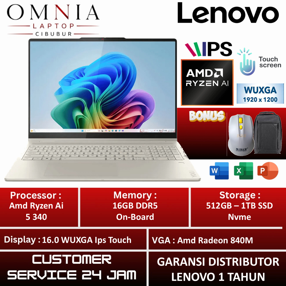 Laptop Lenovo 2in1 Touchscreen Yoga 7 Amd Ryzen AI 5 340 16Gb 1Tb Ssd Wuxga Ips Windows 11