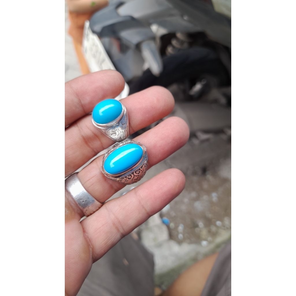 Batu pirus persia polosan ring perak handmade