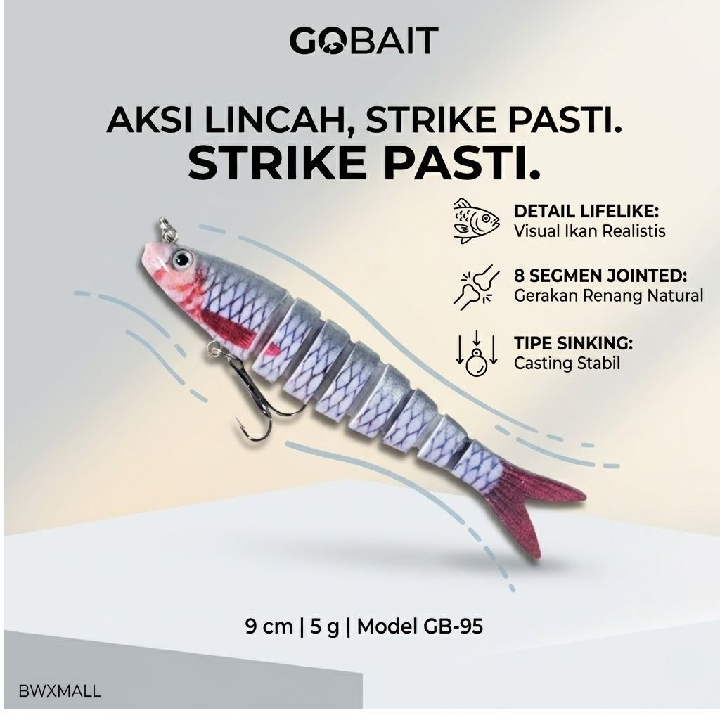 Umpan Casting Predator Gabus Toman GOBAIT Lure 8 Segmen 9cm 5g Umpan Pancing Buatan Realistis Sinkin