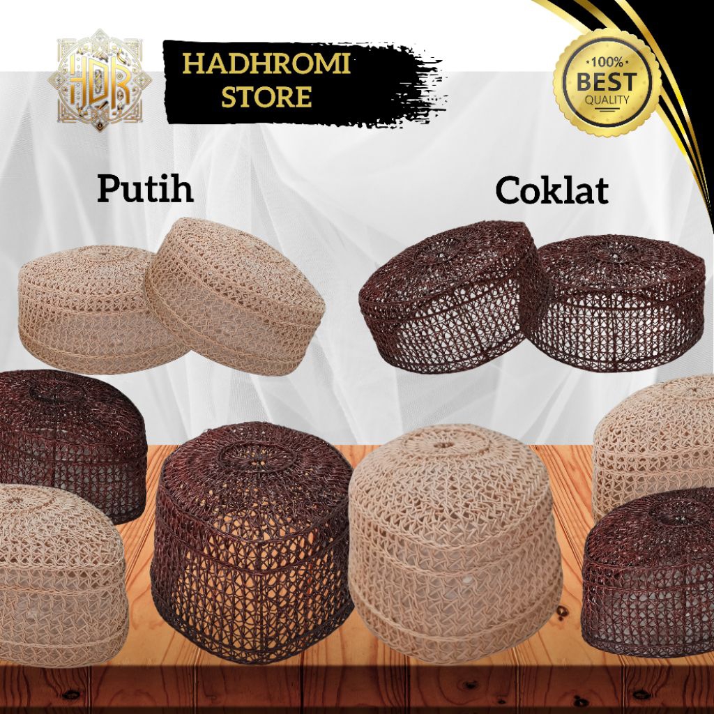 Peci Tradisional Akar-Peci Resam Tinggi 9cm Putih & Coklat