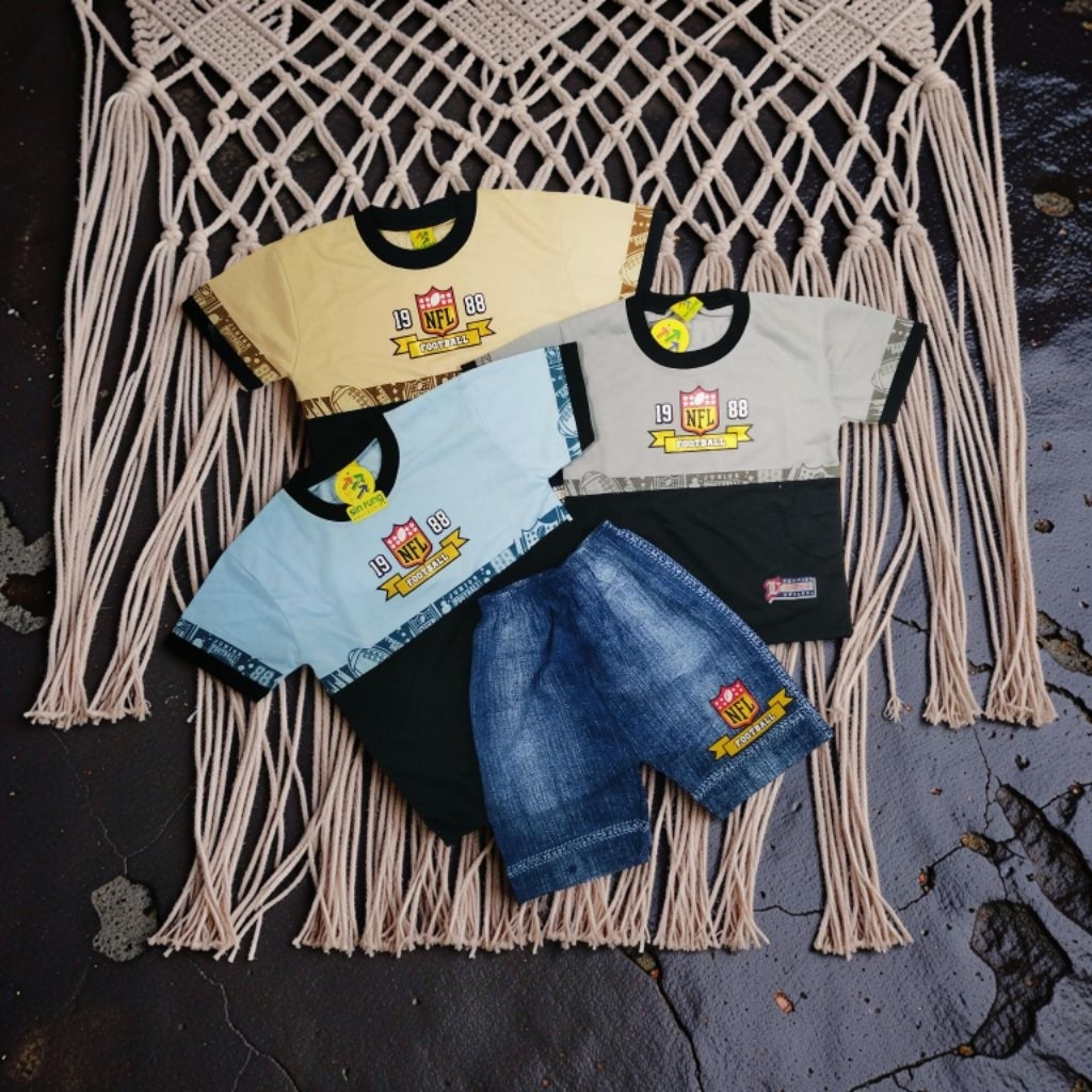 Stelan Baju Anak Celana Jeans Pendek | Stelan Baju Anak NFL FootBall