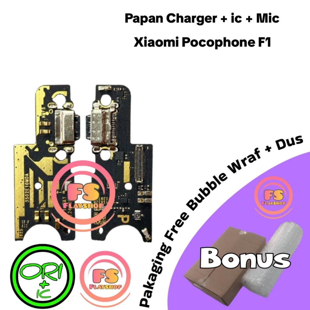 Connector Charger Xiaomi Pocophone F1 Ori Oem Flexible Charger + ic Pcb Board Konektor Cas + Mic