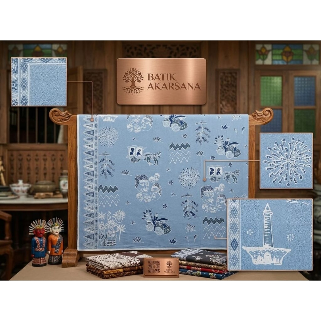 Kain Panjang Batik Bahan Doby Motif Ondel-Ondel  || Batik Ondel-Ondel || Batik Betawi || Batik Cireb