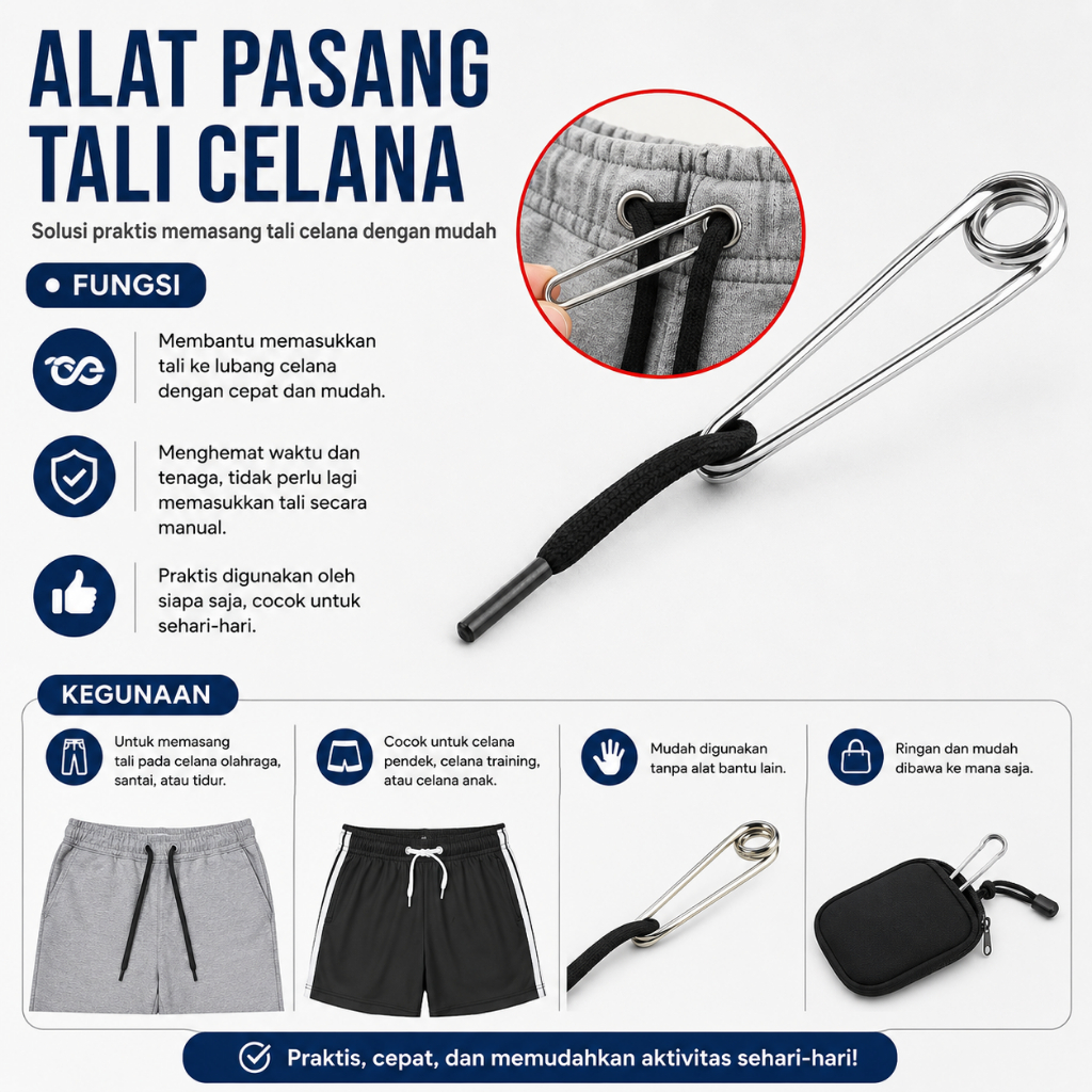 HCI Alat Pemasang Tali Karet Celana Sweater Stainless Serbaguna