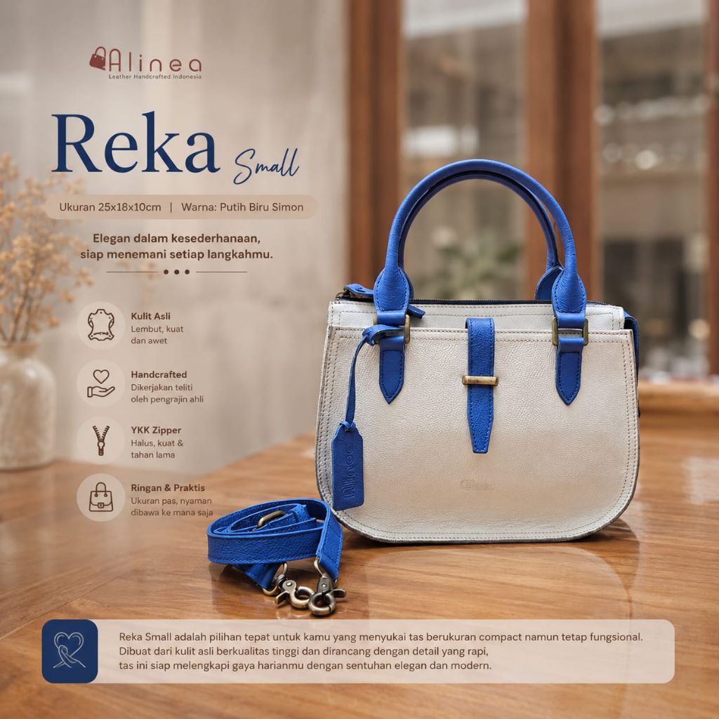 Tas kulit asli premium Alinea Leather  Reka Small Putih Mix Biru Simon