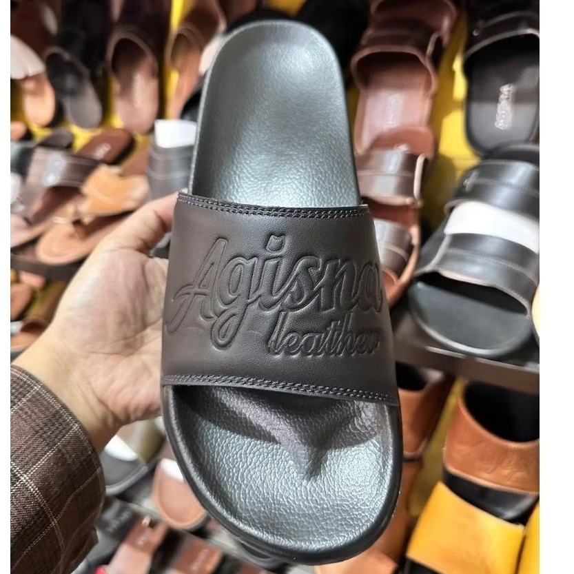 Kerajinan Kulit Sapi Asli Sandal Kulit Pria Agisna Leather Premium Slop Sandal Pria Kulit Sukaregang