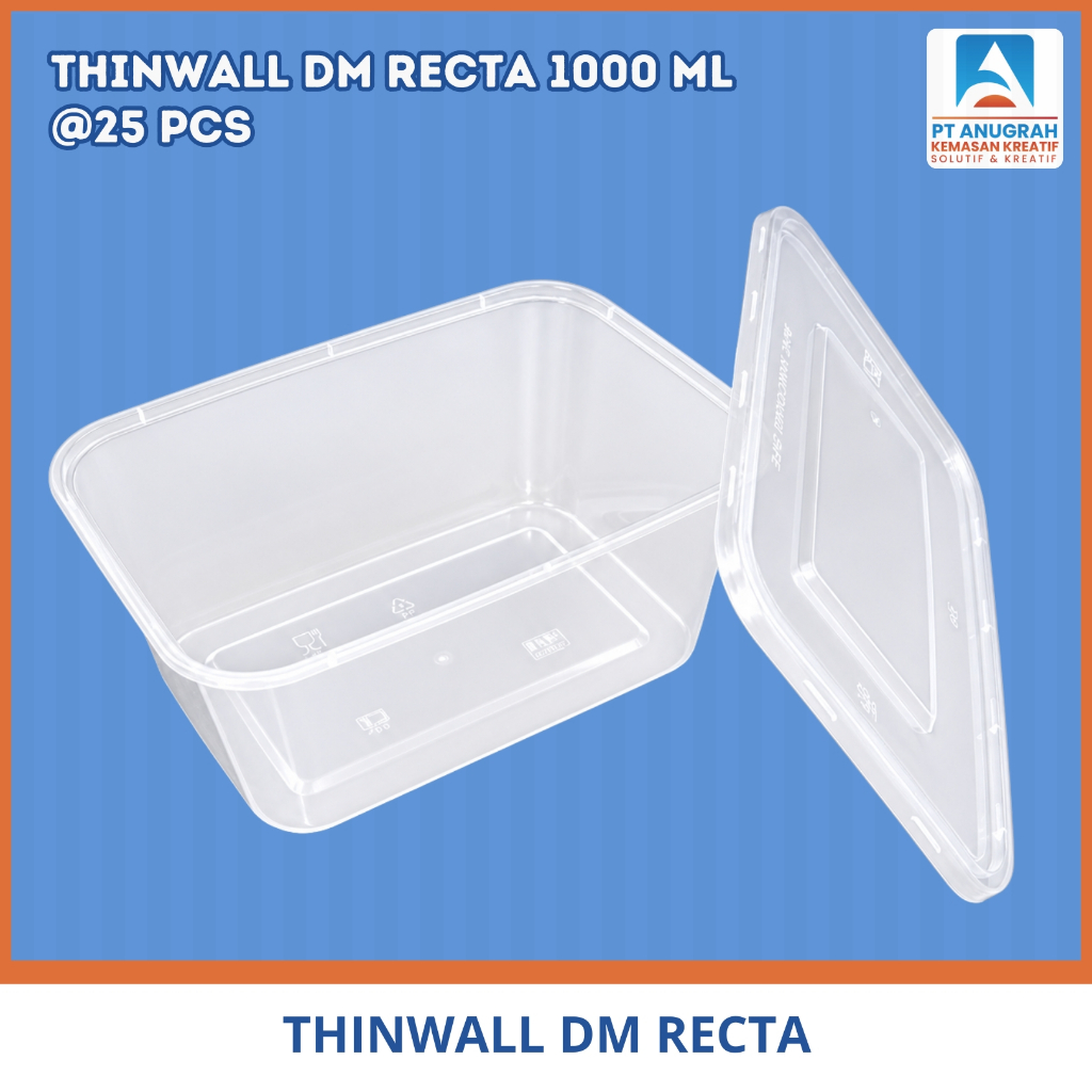 Thinwall Dm Recta 1000 Ml / Kotak Makan / Box Kue / Mika Box (25 Pcs)