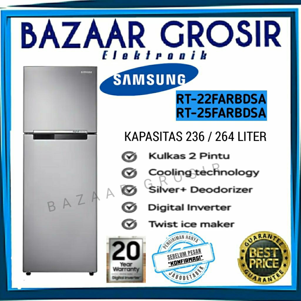 KULKAS SAMSUNG 2 PINTU TOP FREEZER 236/264 LITER (RT-22FARBDSA / RT-25FARBDSA) RT22FARBDSA / RT25FAR