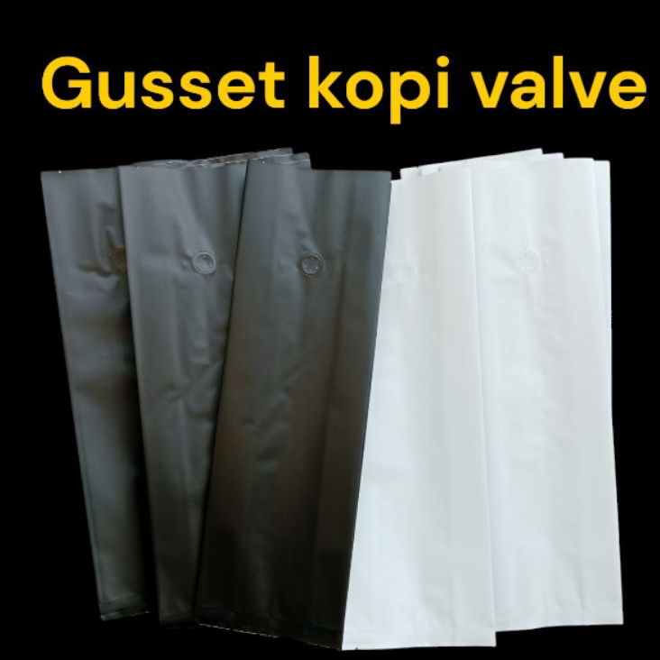 kemasan kopi gusset vale 1kg / kemasan kopi gusset valve hitam putih premium