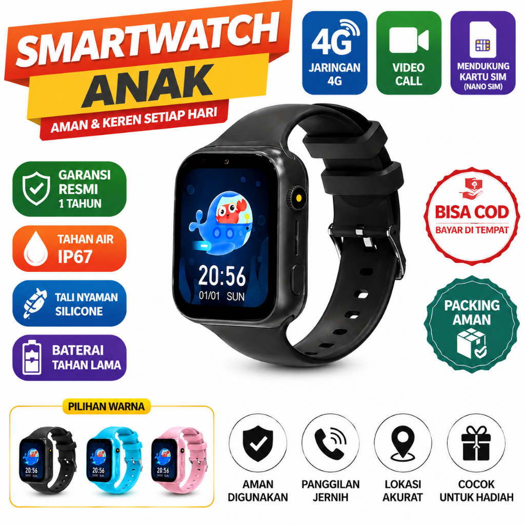 100%Ori Smartwatch anak-anak 2G 4G videocallJam tangan anak 1.44 Inci n pintar Watch Children lP67 t