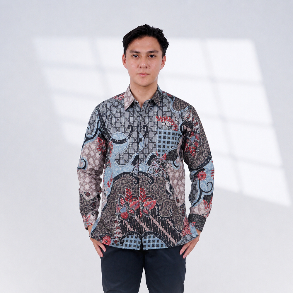 BATIK TRUSMI Kemeja Lengan Panjang Batik Pria Motif Andini Biru BUL
