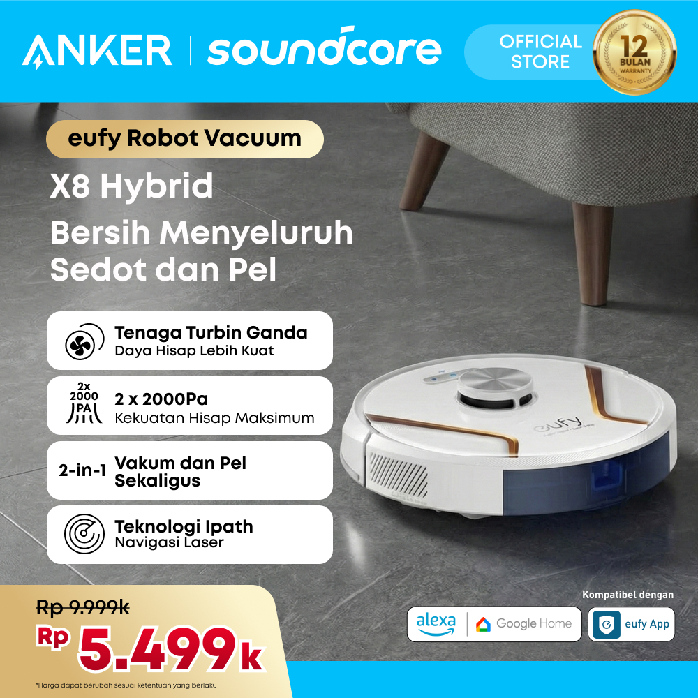 Eufy by Anker X8 Hybrid Robot Vacuum and Mop Cleaner with iPath Laser Navigation Twin-Turbine Techno