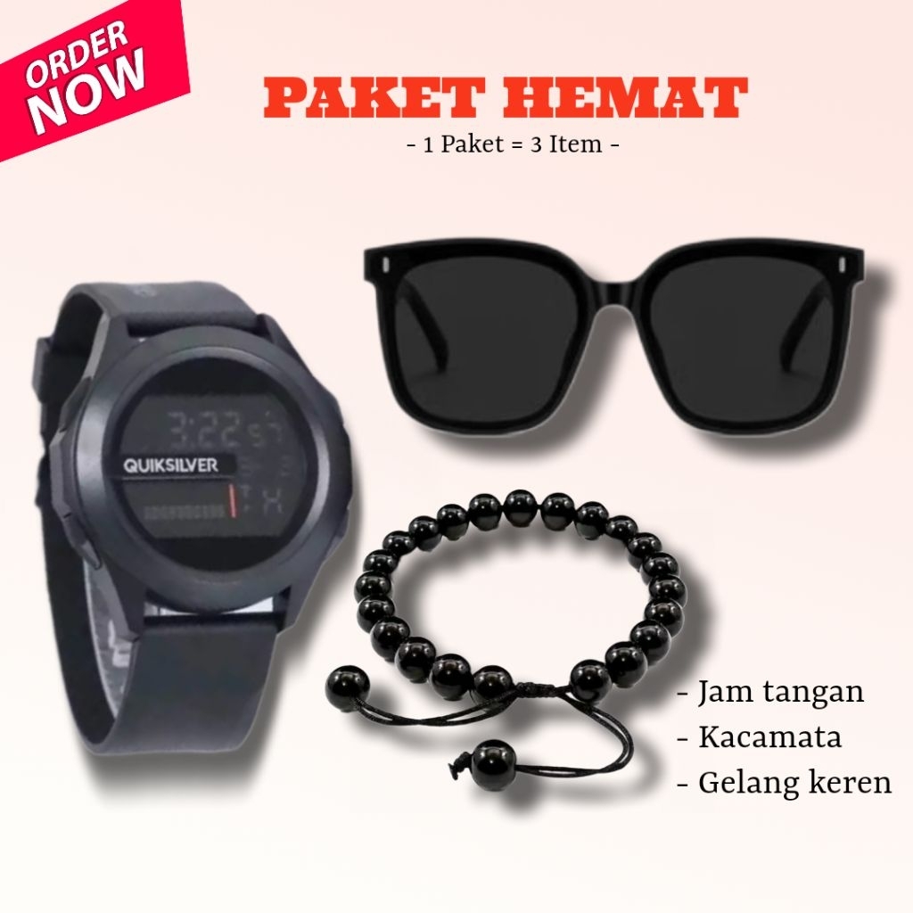 PAKET HEMAT... Jam tangan digital strip pria wanita ngetrend tali karet bonus kacamata & gelang kere