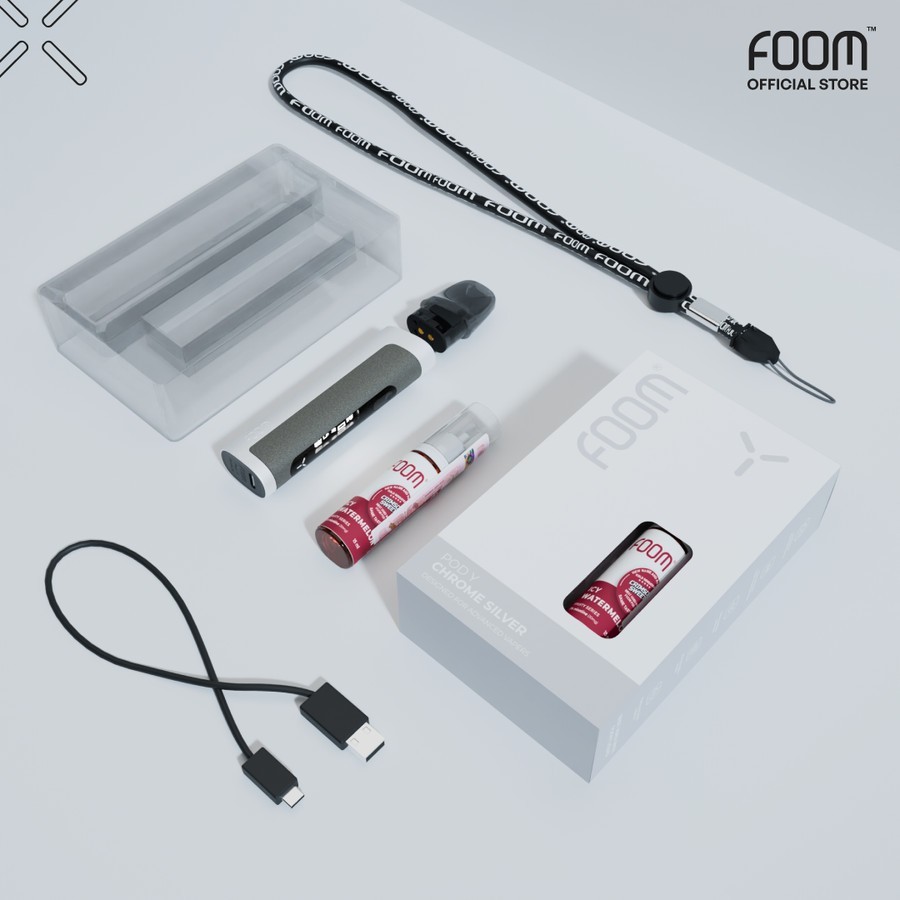 Pod Foom Y Chrome Silver 30W 1000mAh Bundling Liquid 15ML Authentic