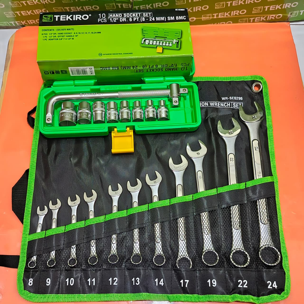 TEKIRO Kunci Ring Pas Tekiro 11pcs / Kunci Shock Sok Set 10 Pcs Merek Tekiro 1/2 DR 8-24 mm 6 PT Ori