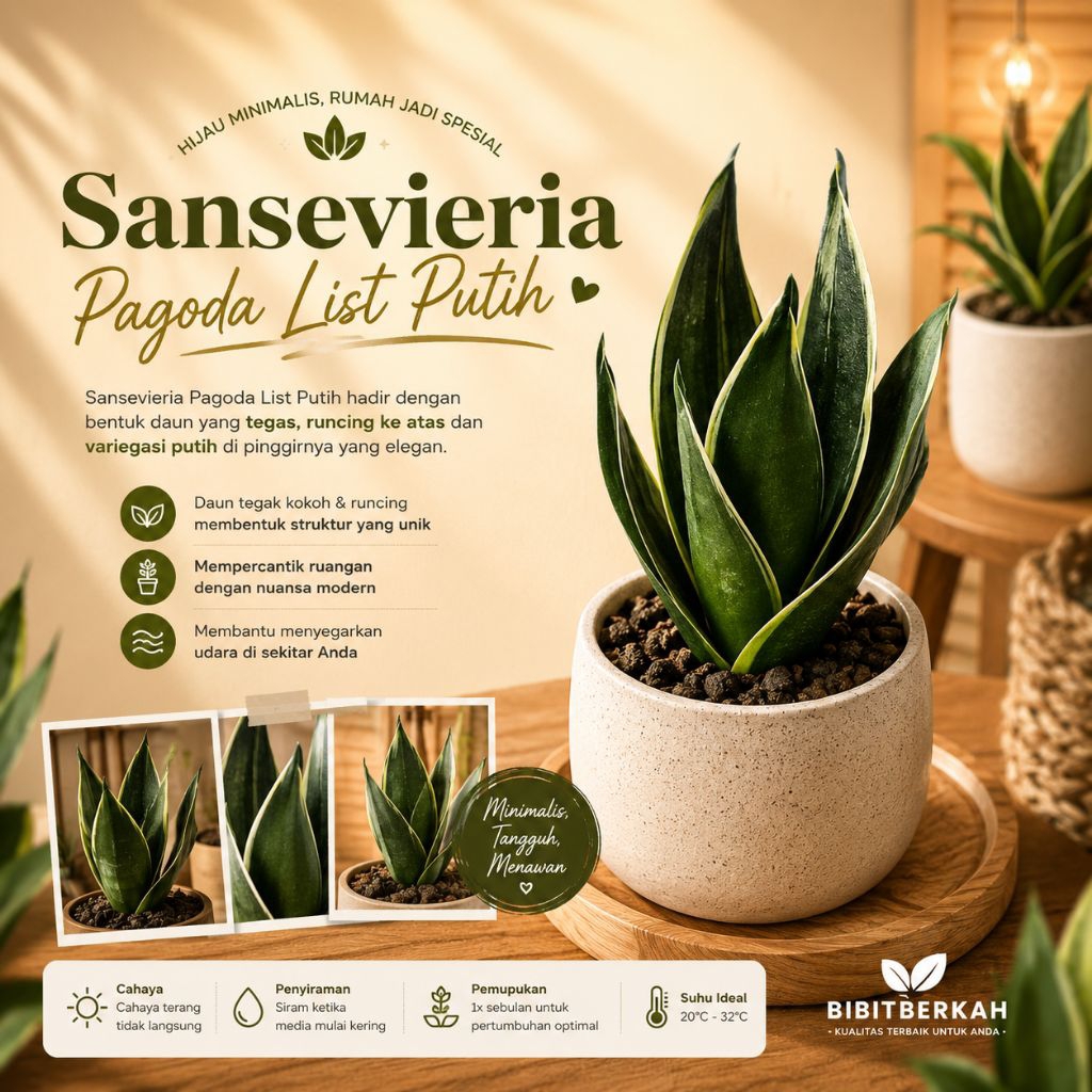 Sansevieria Pagoda List Putih / Mini Pagoda Putih / Tower - Tanaman Hias Sansivera Lidah Mertua