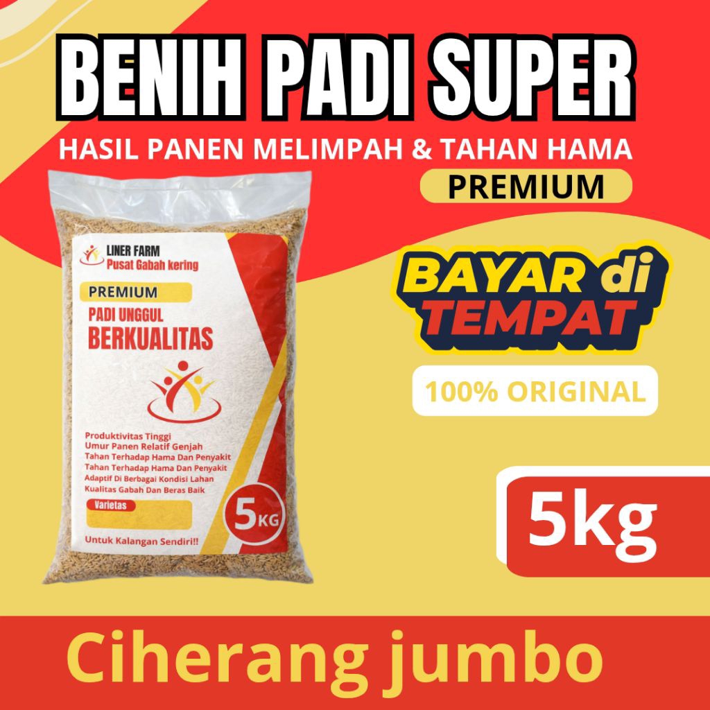 benih padi Ciherang jumbo kemasan 5kg.