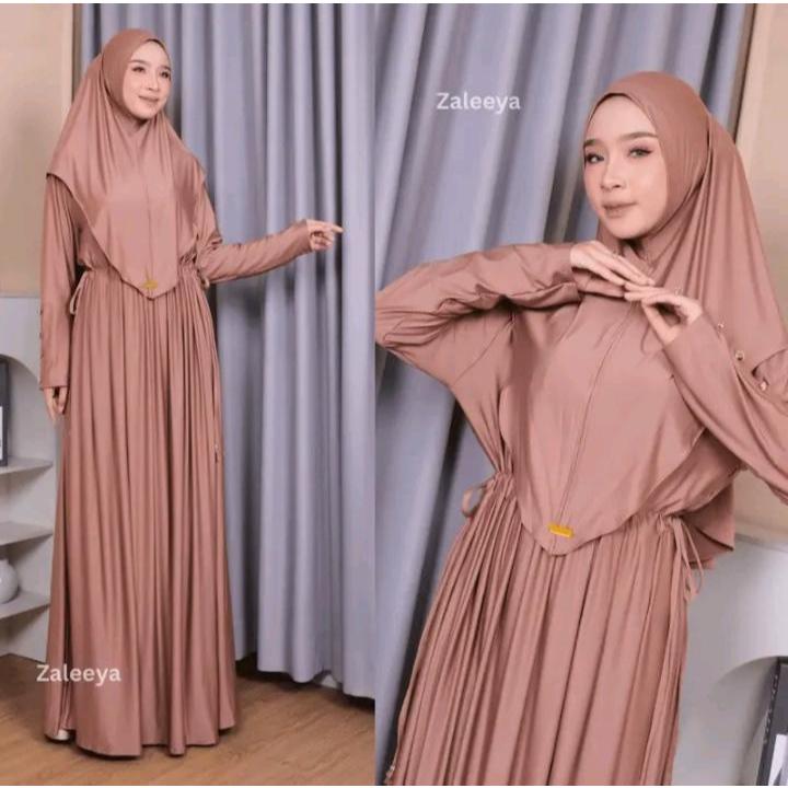 Gamis Zelina Set Hijab Abaya Jersey Premium