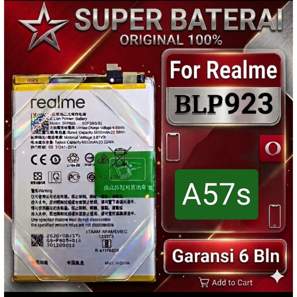 Baterai Oppo A57s Original+Obeng Dan Lem Blp 923