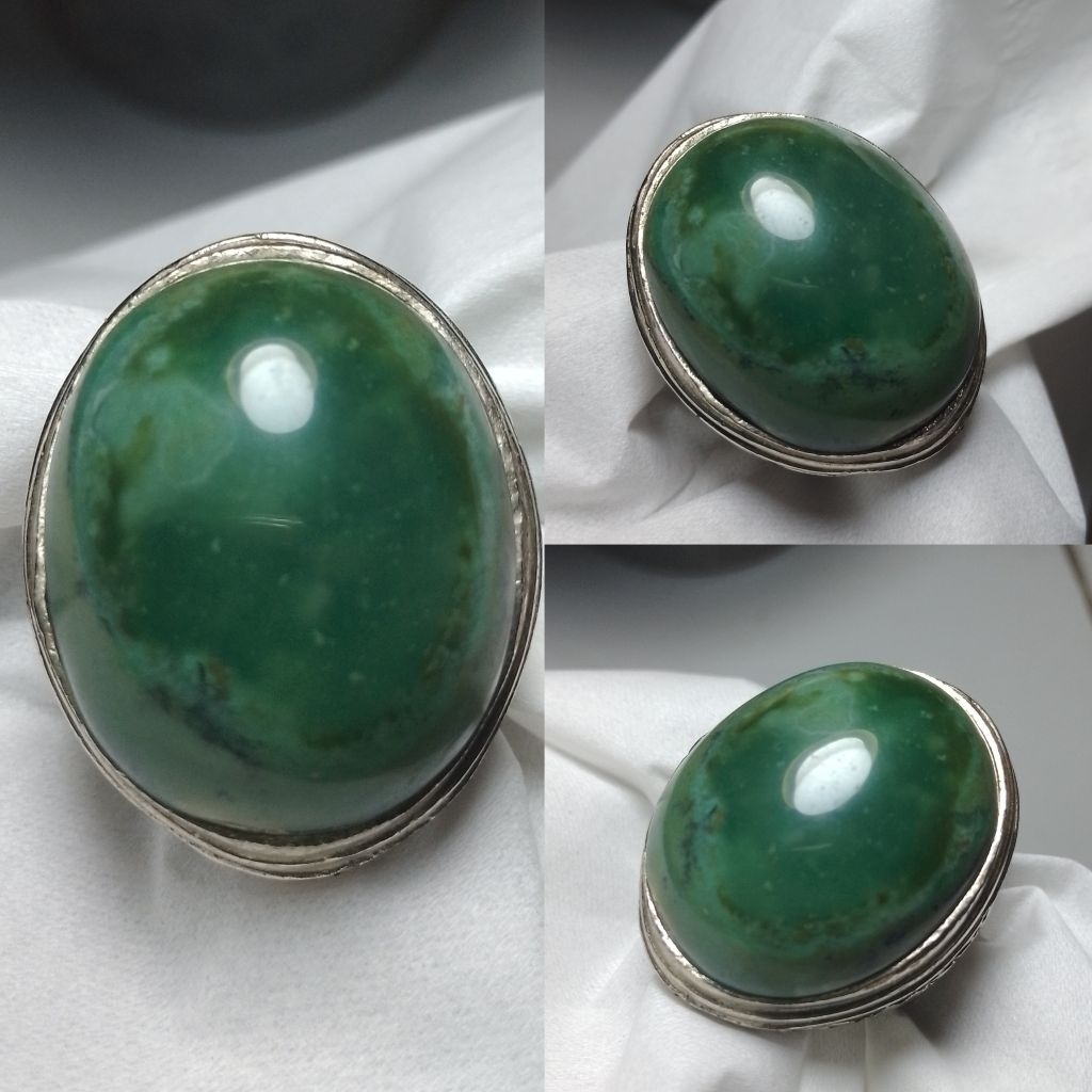 Batu cincin hijau garut ohen jumbo natural chrome chalcedony Vv64