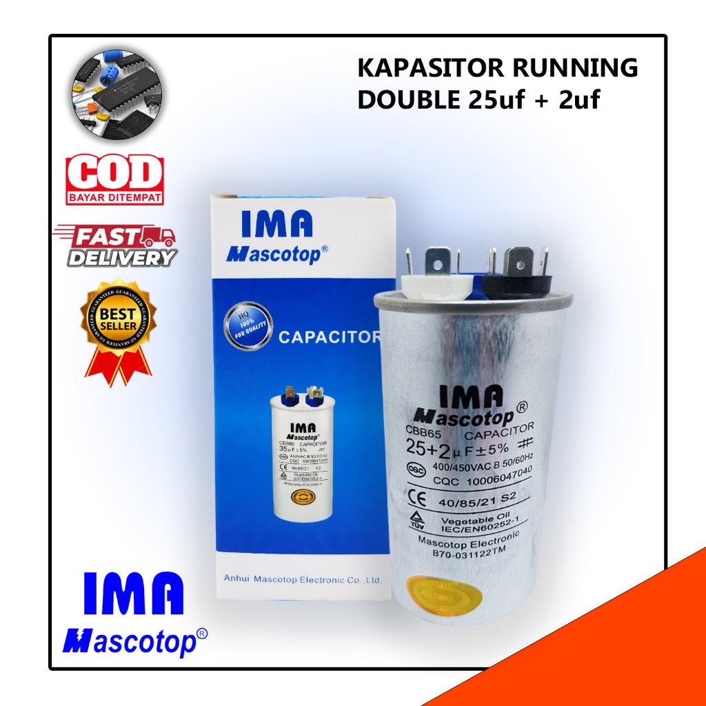 Kapasitor Double  AC 25uf + 2uf IMA MASCOTOP GEC