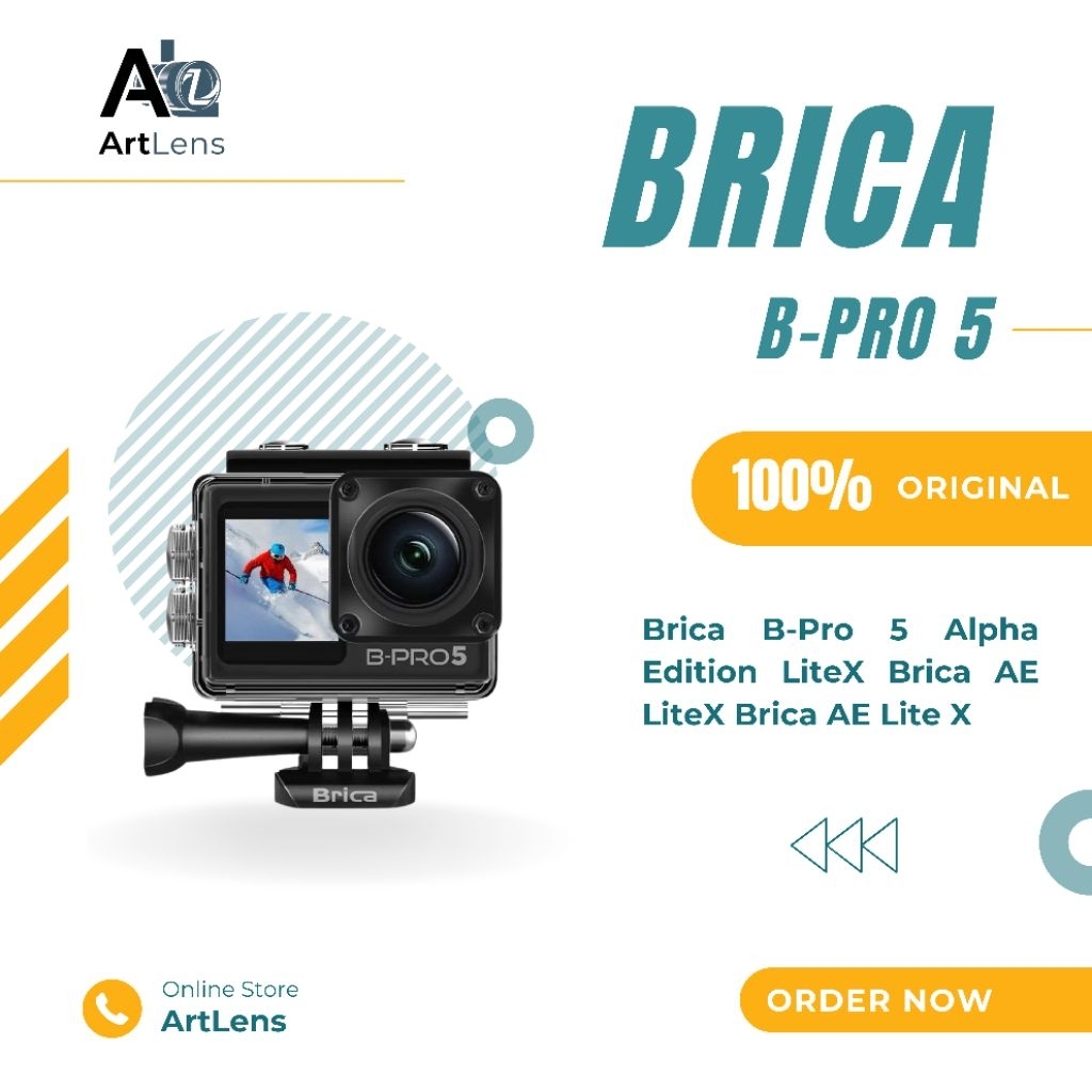 Brica B Pro 5 Alpha Edition Lite X - Kamera Aksi Hitam 16MP, 40m Tahan Air, 2 Layar LCD, Wi-Fi, 3 Jam Perekaman
