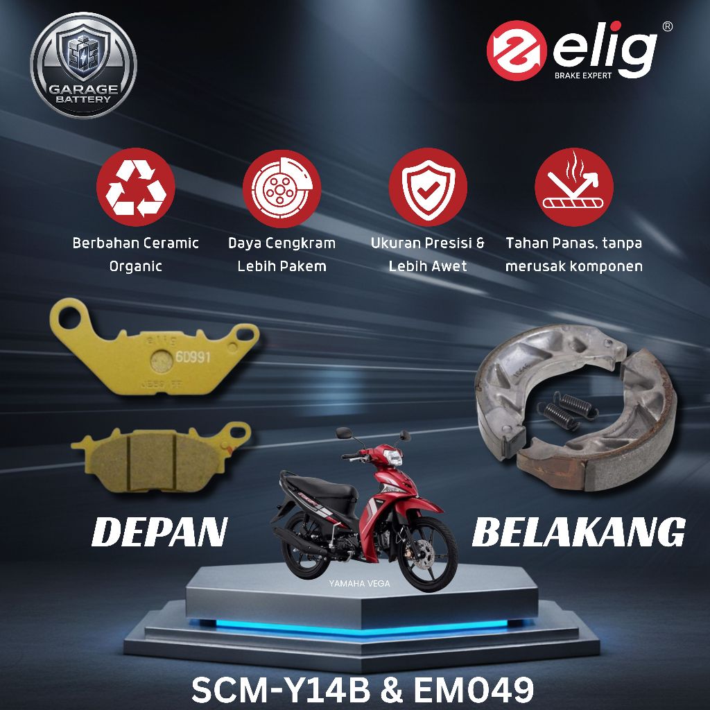 Elig Kampas Rem Yamaha Vega SCM-Y14B & EM049 - Depan & Belakang