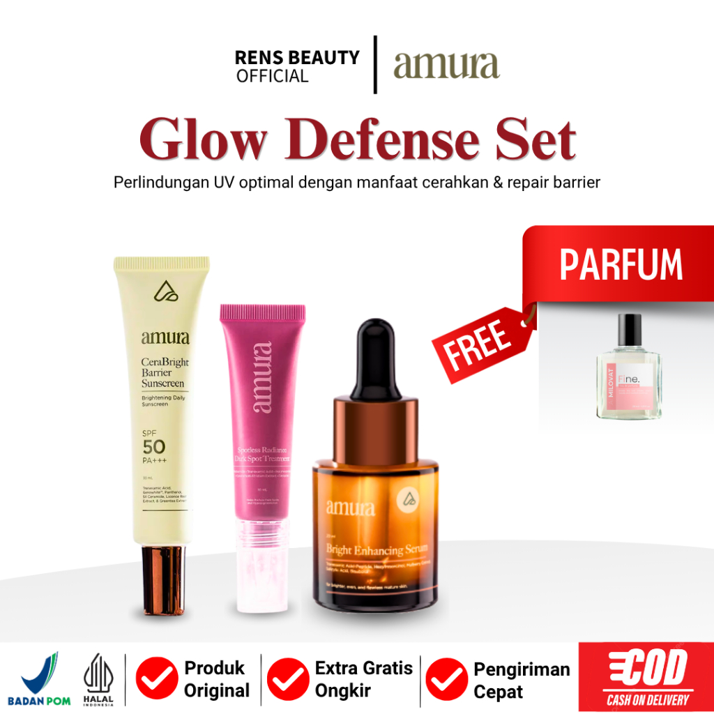 Amura Glow Defense Skincare Set – Sunscreen, Dark Spot Serum, Enhancing Serum | Brightening & Skin P
