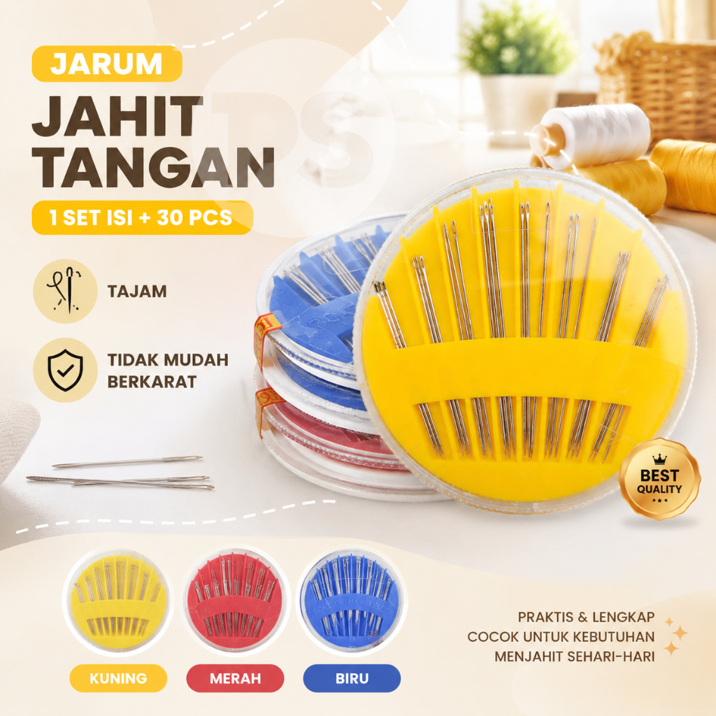Jarum Jahit Tangan 1 Set Isi 30 Pcs Jarum Jahit Multifungsi Tajam Anti Karat Untuk Menjahit