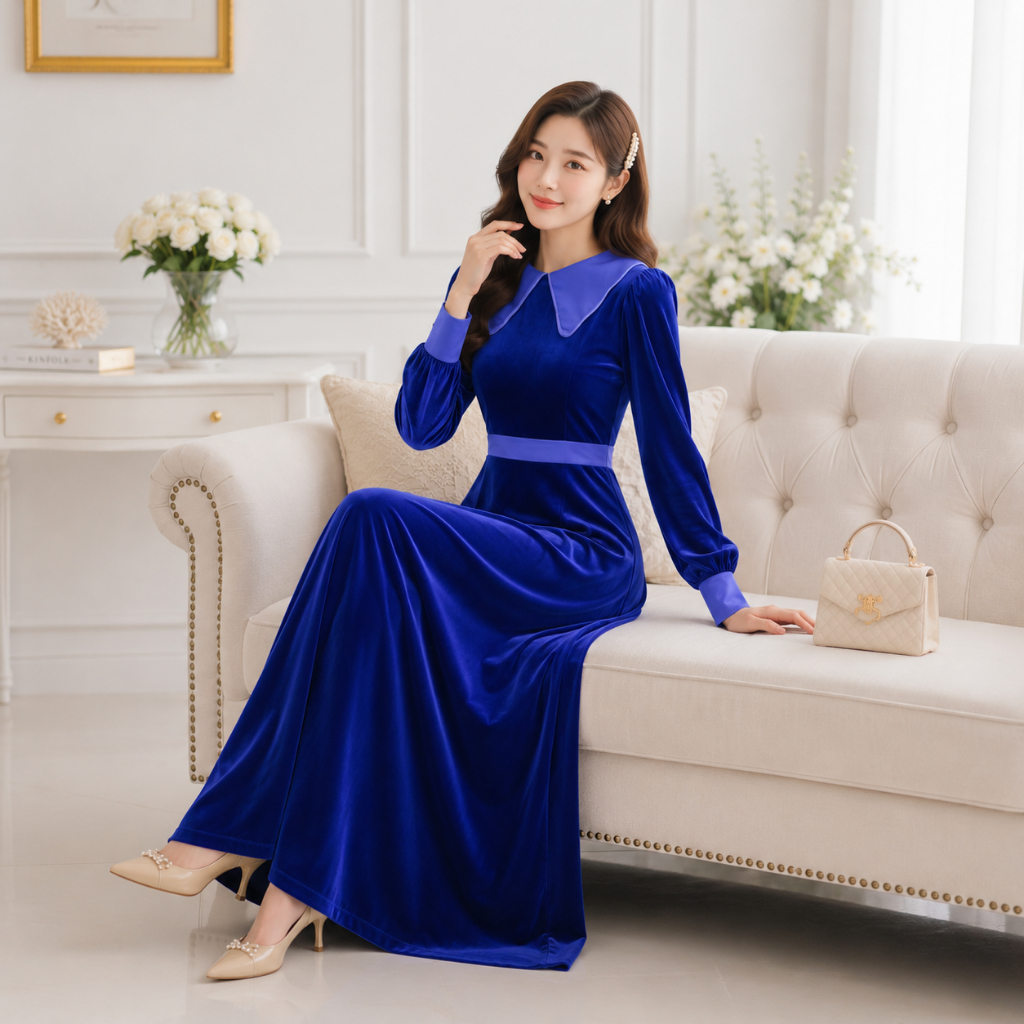 GB - Gamis Bludru Kombinasi Satin Premium Elegan Wanita Muslimah Dress Pesta Mewah Model Korea | Ika