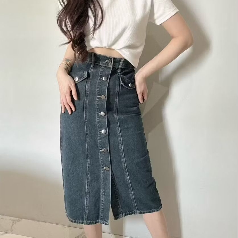 Rok Jeans Kancing Cewek Keren - Brand Ndudshop