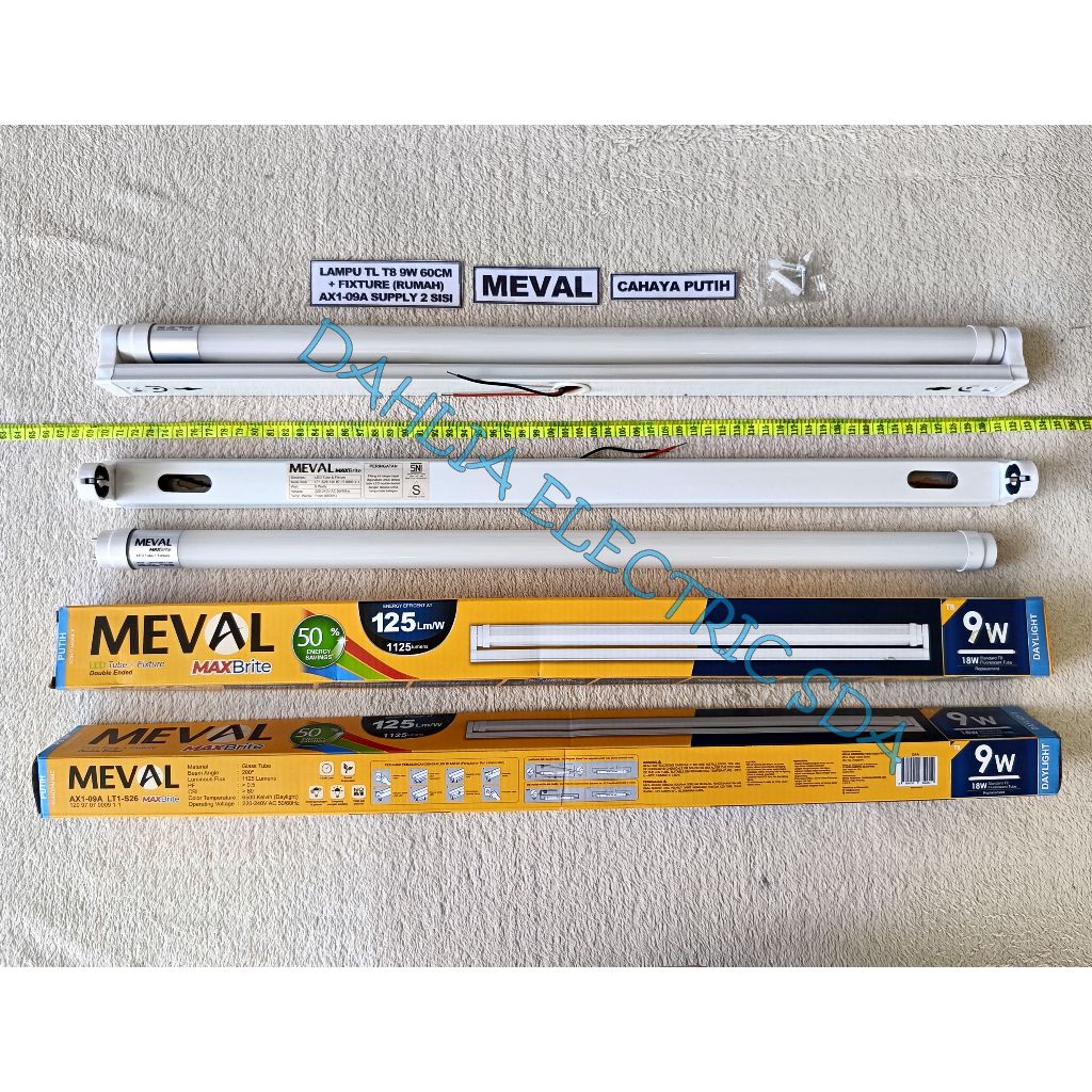 LAMPU TL T8 LED 9W CAHAYA PUTIH 1 SET (LAMPU + RUMAH) MEVAL