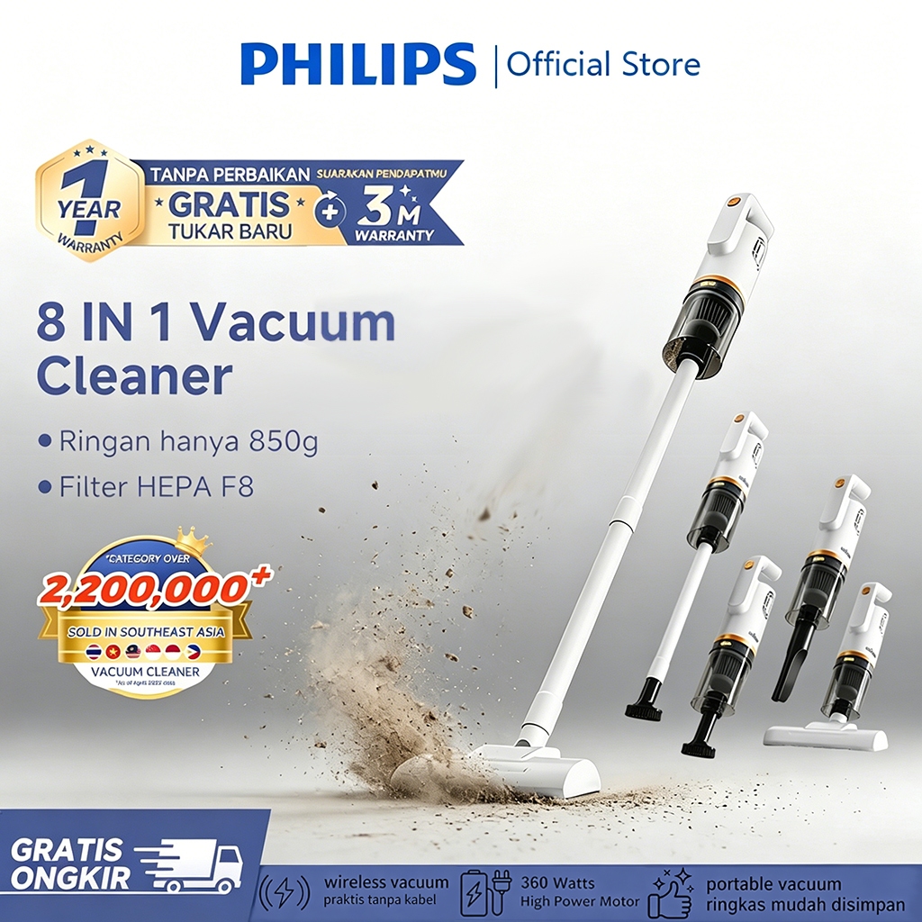 Philips Vacuum Cleaner Portable 8 in 1 Debu VacumCleaner Portable Penghapusan tungau