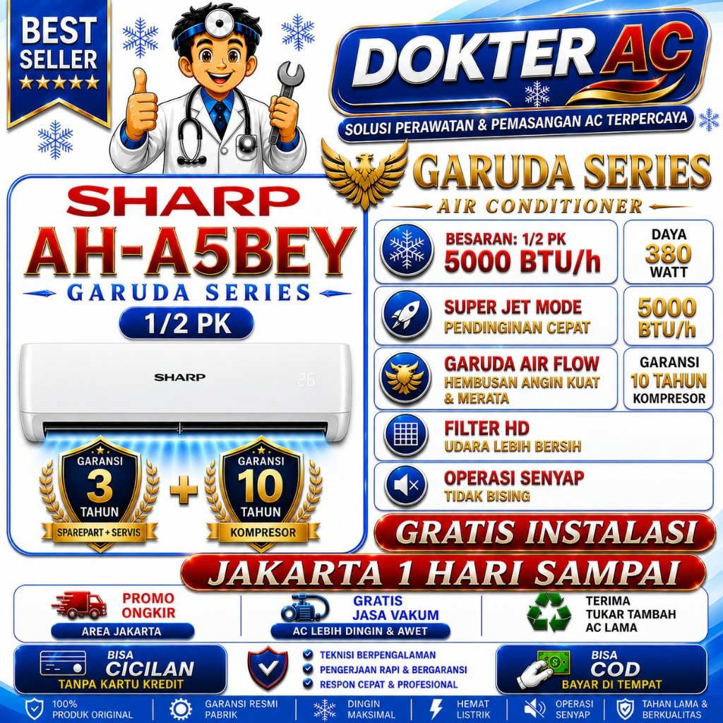 AC SHARP 1/2PK STANDARD AH-A5BEY GARUDA SERIES  | AC SHARP 0,5PK | AC SHARP SETENGAH PK