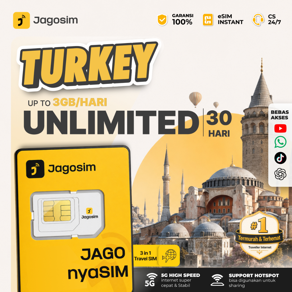 Jagosim SIM Card Turkey Unlimited | SIM Card Aktif Langsung Pakai | SIM Card Turki | Jagosim Simcard