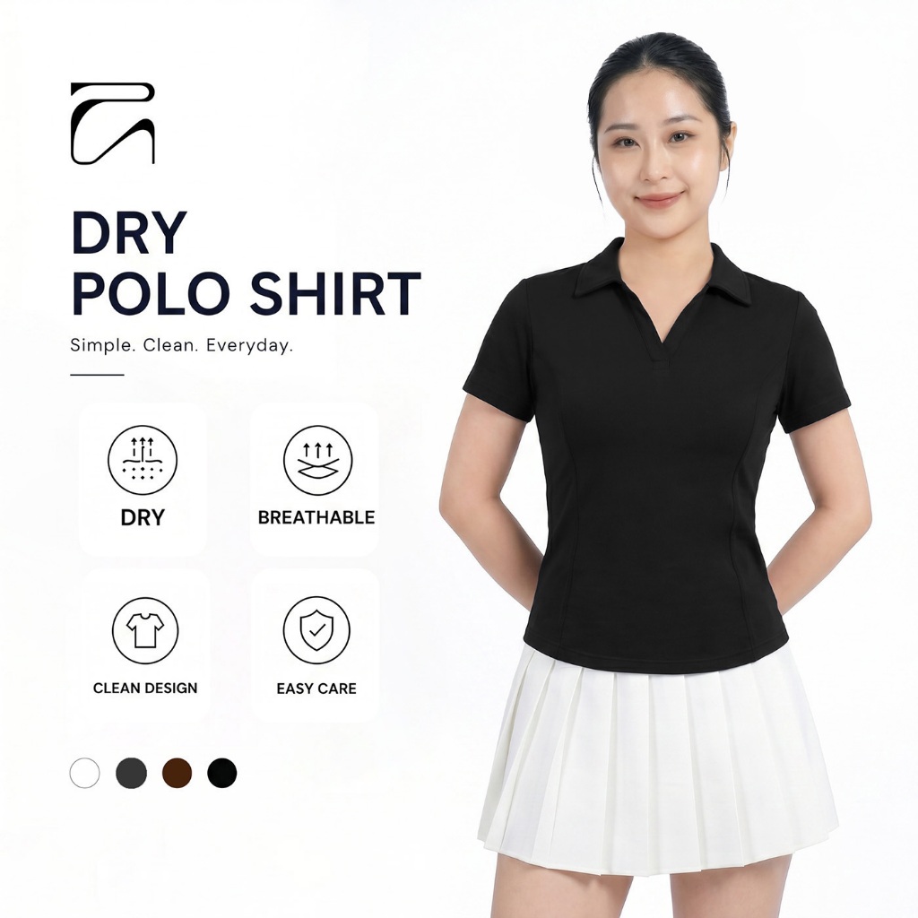 Aerostreet Polo Shirt Wanita Symphony Black Cotton Cloud Slim Effect Kaos Polo Kerah Slim Fit Fitted