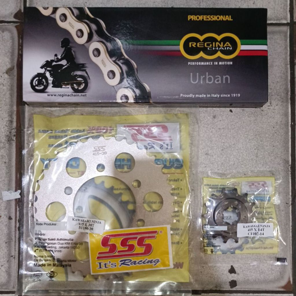 GEARSET SSS 415 NINJA R / NINJA RR / NINJA 150 R & RANTAI REGINA 415 URBAN ORO GOLD
