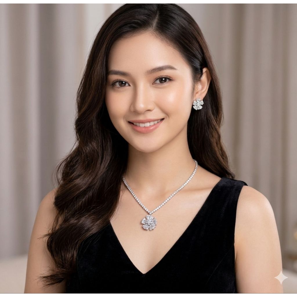 Daisy set perhiasan zircon premium kalung anting bridal
