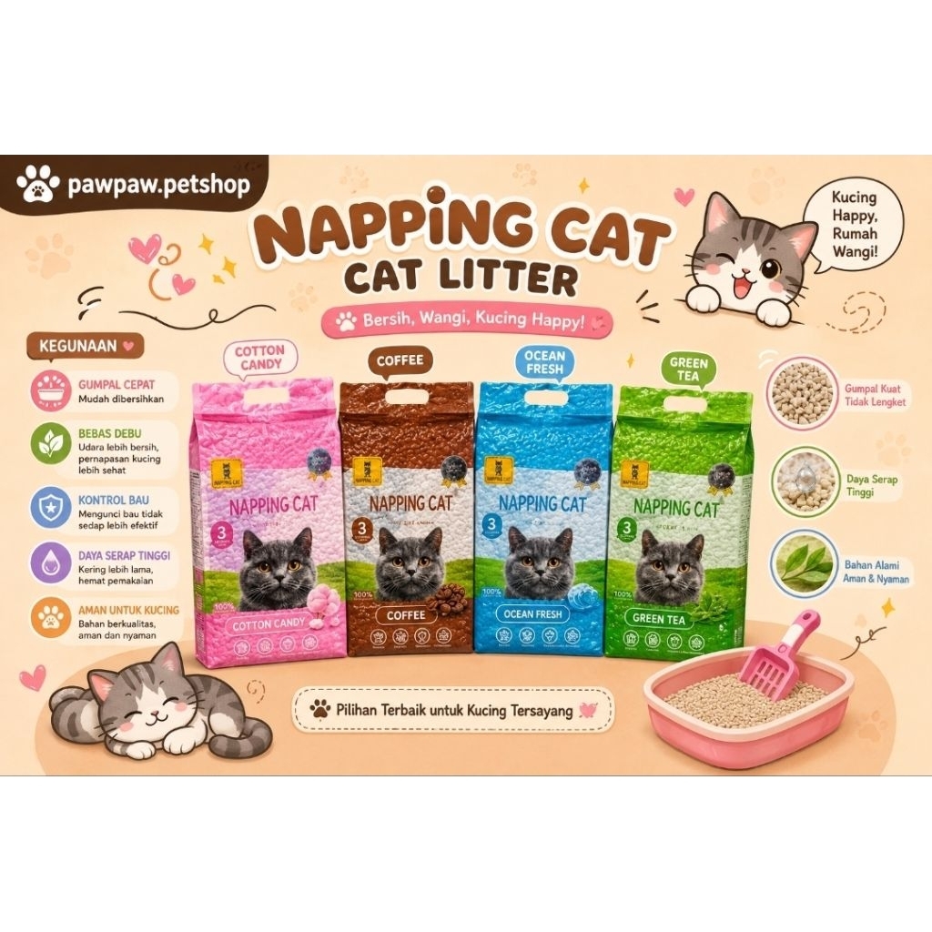 Napping Pasir Tofu Kucing, Pasur Kucing, Tofu Kucing, kucing, perlengkapan kucing, litter box,Nappin