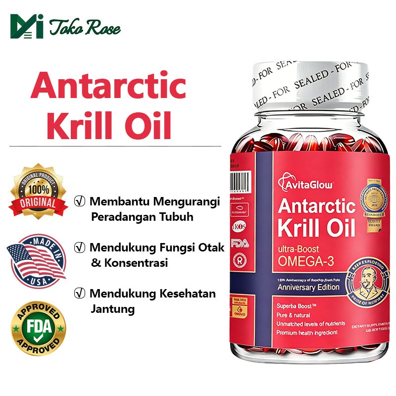 AvitaGlow Antarctic Krill Oil Minyak Krill Antartika Omega-3 Ultra Boost Suplemen Kesehatan Jantung 