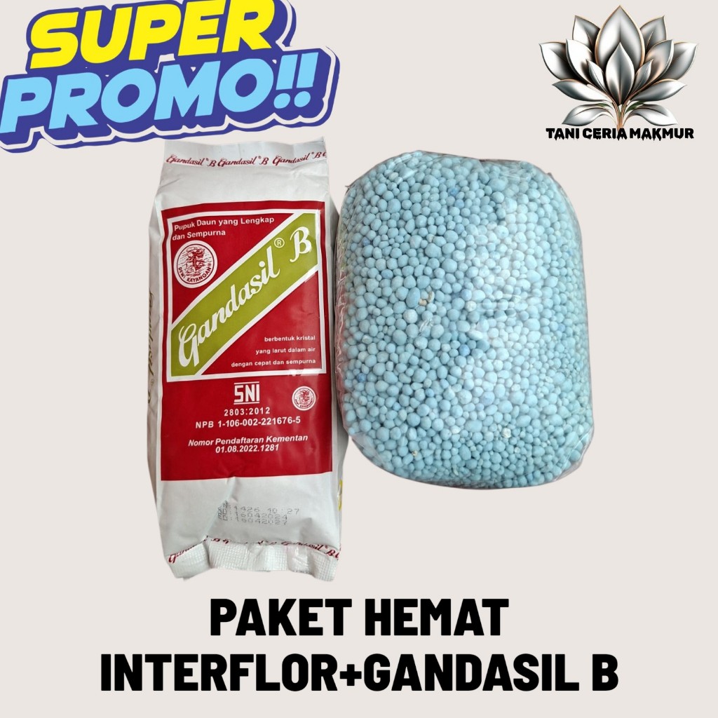 Paket HematGandasil B - pupuk bunga dan buah 500 gram+Pupuk NPK Biru 16-16-16 Interflor Repack 1 KG 
