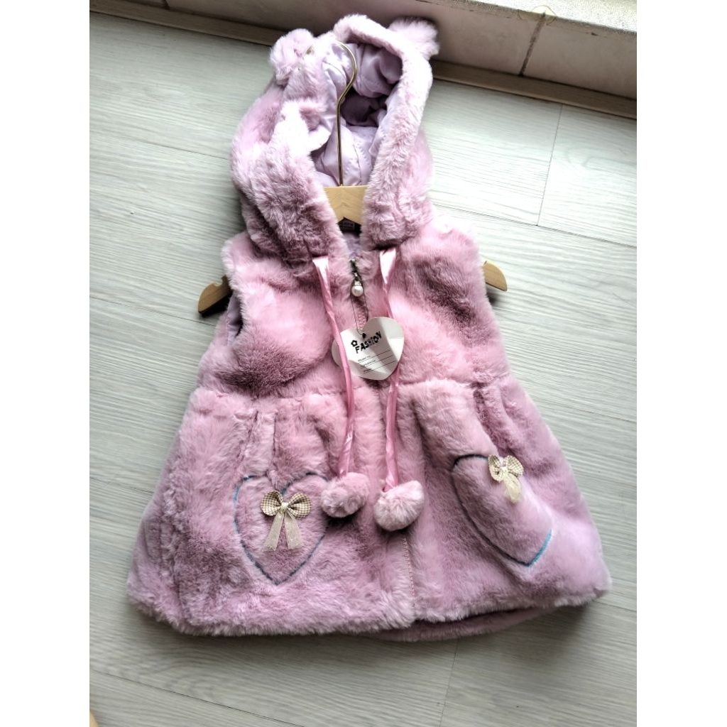 Rompi bulu Baju outer kids anak perempuan  Hoodie Korean style