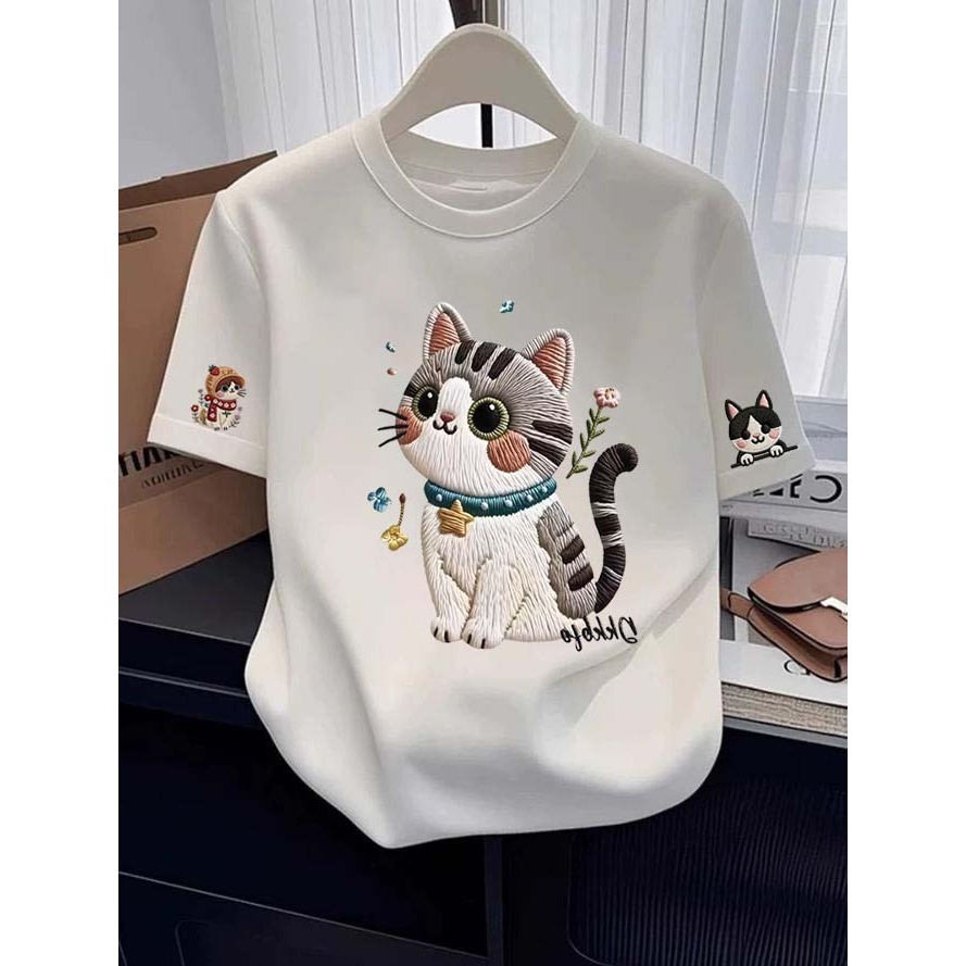 CC T-SHIRT COD | Pola manset desain kucing gemuk ala Korea | Kaos Lengan Pendek Wanita | Kaos Cotton