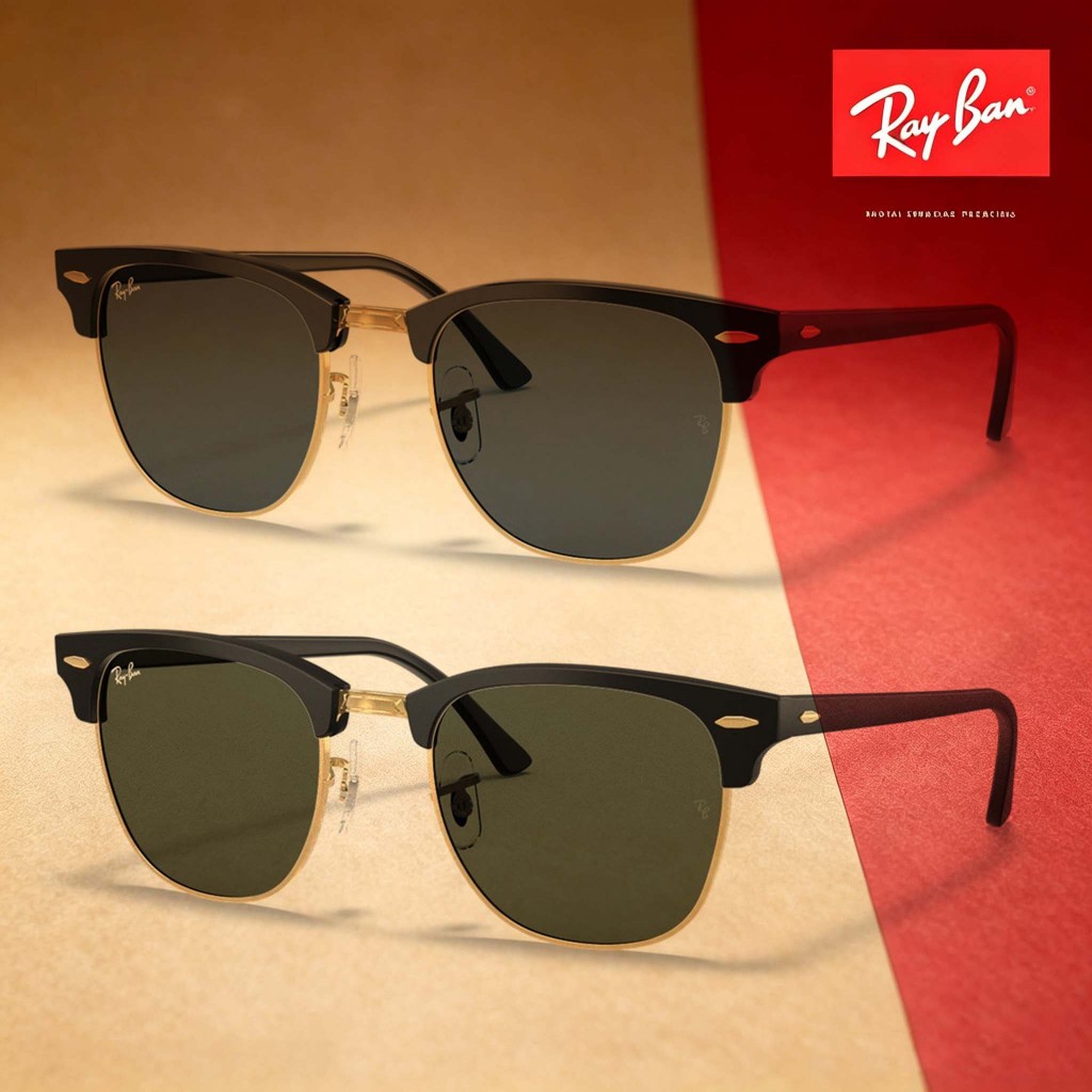 Kacamata Hitam Ray-Ban Clubmaster Asian Fit RB3016 Black Green Unisex Sunglasses