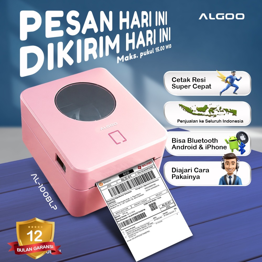ALGOO AL-100BLP Printer Label UMKM Tanpa Tinta Support Bluetooth