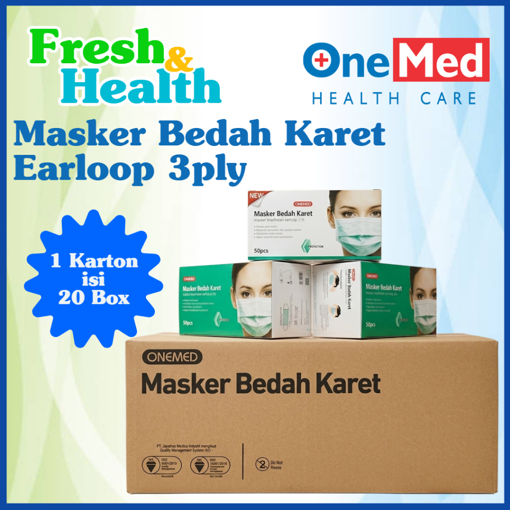 Masker Bedah Karet Earloop 3Ply Onemed 1 Karton isi 20 Box