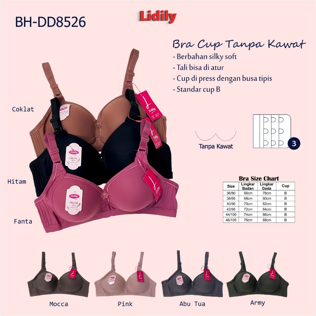 BH LIDILY DD 8526 BRA FULL CUP TANPA KAWAT BIG SIZE BUSA TIPIS BAHAN KATUN KAITAN 3 DIBELAKANG