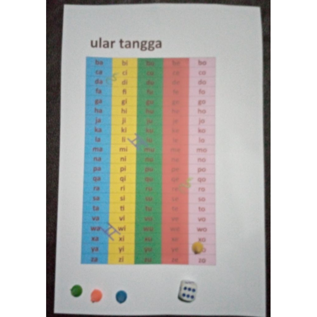 Media Ular Tangga 4 varian huruf kecil,  2 huruf, HURUF BESAR, ANGKA dan Free Dadu 4 dan Pion 16